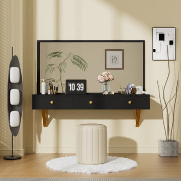 47" Floating Shelf – Black/Gold, Wall-Mounted