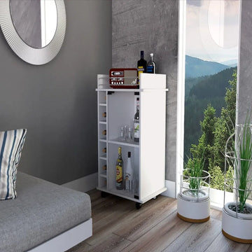 White Baltimore Bar Cart with Wine Cubbies