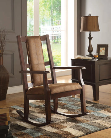 Brown Fabric Rocking Chair with Espresso Finish