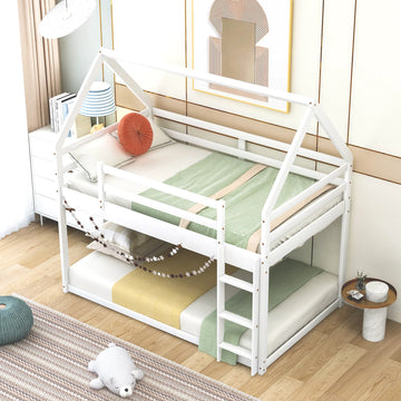 Twin-over-Twin House Bunk Bed – White, Low Profile