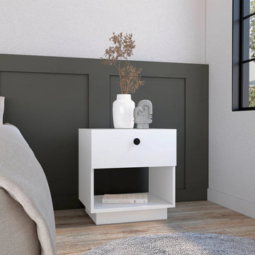 White Macon Nightstand with Drawer & Shelf