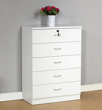 White 5-Drawer Chest with Metal Handles