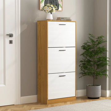 White Freestanding Shoe Cabinet with 3 Drawers