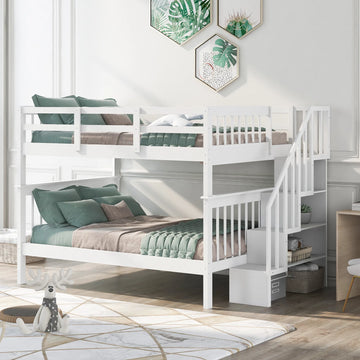 Full-over-Full Bunk Bed – White, Storage
