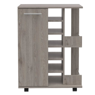 Light Oak Bar Cart with Wine Rack
