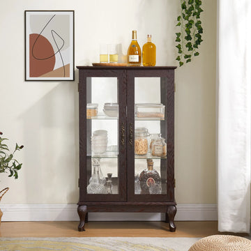 Cherry Lighted Curio Cabinet with Shelves