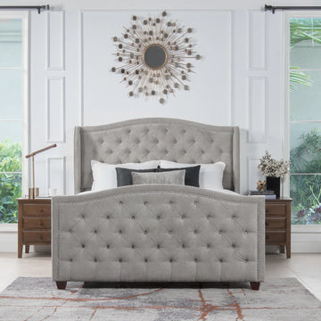 Marcella Queen Silver Grey Upholstered Bed