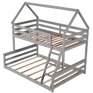 Twin-over-Full Bunk Bed – Gray, Modern Ladder