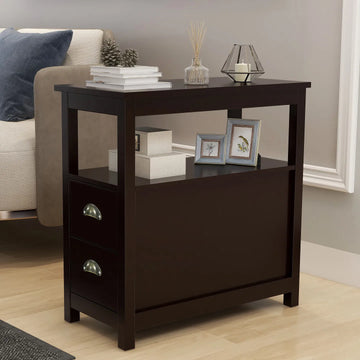 Narrow Brown Nightstand with Shelf
