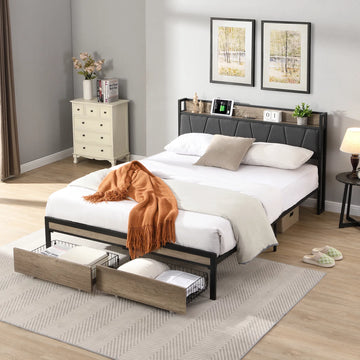 Queen Platform Bed – Metal, Storage & USB