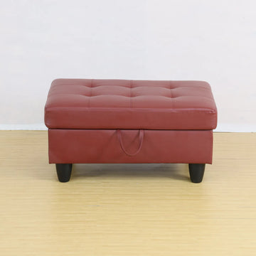 Red Faux Leather Storage Ottoman