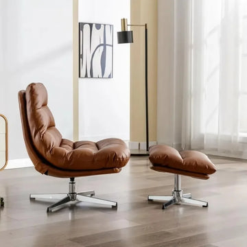 Faux Leather Lounge Chair Ottoman Style for Living Room