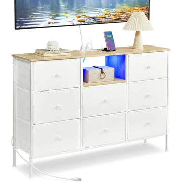 Fabric Dresser TV Stand with Power & LED