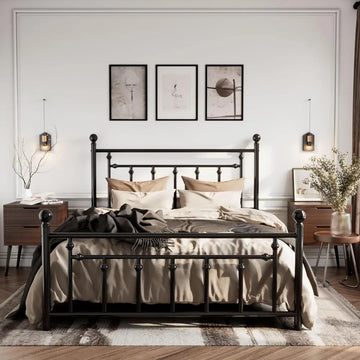 14" Queen Metal Platform Bed Victorian Headboard Footboard