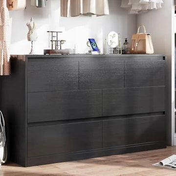 Black 7 Drawer Handleless Dresser with Charging