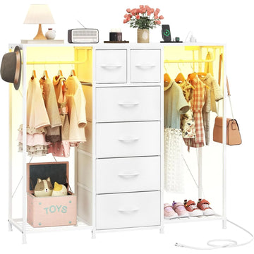 6 Drawer Dresser with 2 Racks, LED & Charging