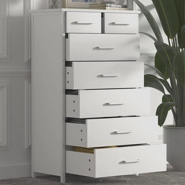 7 Drawer White Dresser with Steel Frame