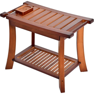 Teak Shower Chair 24" with Shelf for Adults & Elderly