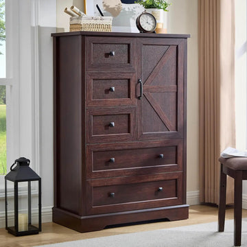 Farmhouse 5 Drawer Dresser with Cabinet