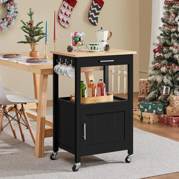 Small Kitchen Island with Wood Top & Drawer