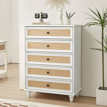 Mid Century Dresser with Rattan Storage
