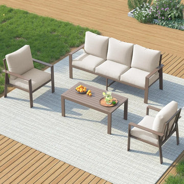 4-Piece Aluminum Patio Set - 5-Seater with Water-Resistant Cushions and Table