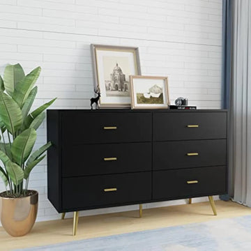 Modern Wood Dresser 6 Drawers with Metal Handles