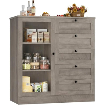 5 Drawer Dresser with Door and Shelves
