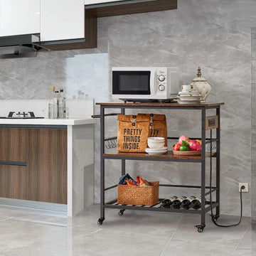 Kitchen Cart with 3 Shelves & Power Outlet