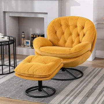 Velvet Swivel Accent Chair Set - Modern Lounge with Ottoman and 360° Swivel