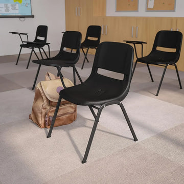 Black Ergonomic Shell Chair with Flip-Up Tablet Arm - Right Handed Classroom Seat
