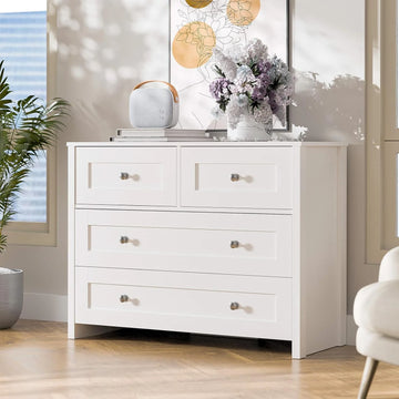 4 Drawer White Dresser with Metal Handles