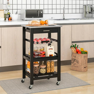 Mobile Kitchen Cart with Stainless Steel Top