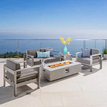 5-Piece Outdoor Chat Set - Fire Table and Sofa Set for Backyard and Porch
