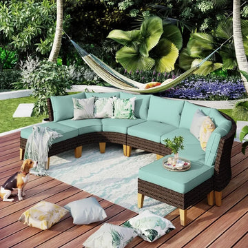 Extra Large Half-Moon Wicker Set - All-Weather Rattan Outdoor Curved Sectional for Garden