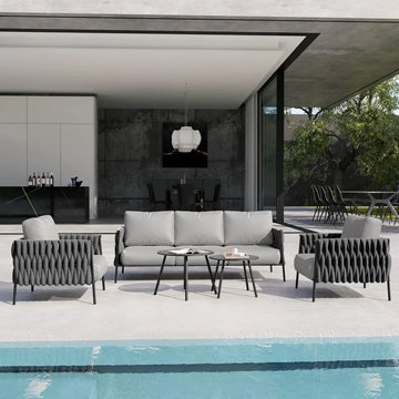 5-Piece Patio Set with Round Coffee Tables - Waterproof Cushions, Deep Seating for Porch