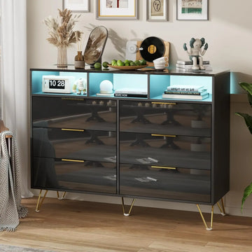 Black Dresser with LED and 3 Open Shelves