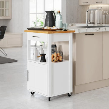 Rolling Island Cart with Cabinet & Drawer