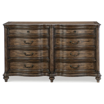 Brown Oak Traditional 8-Drawer Dresser