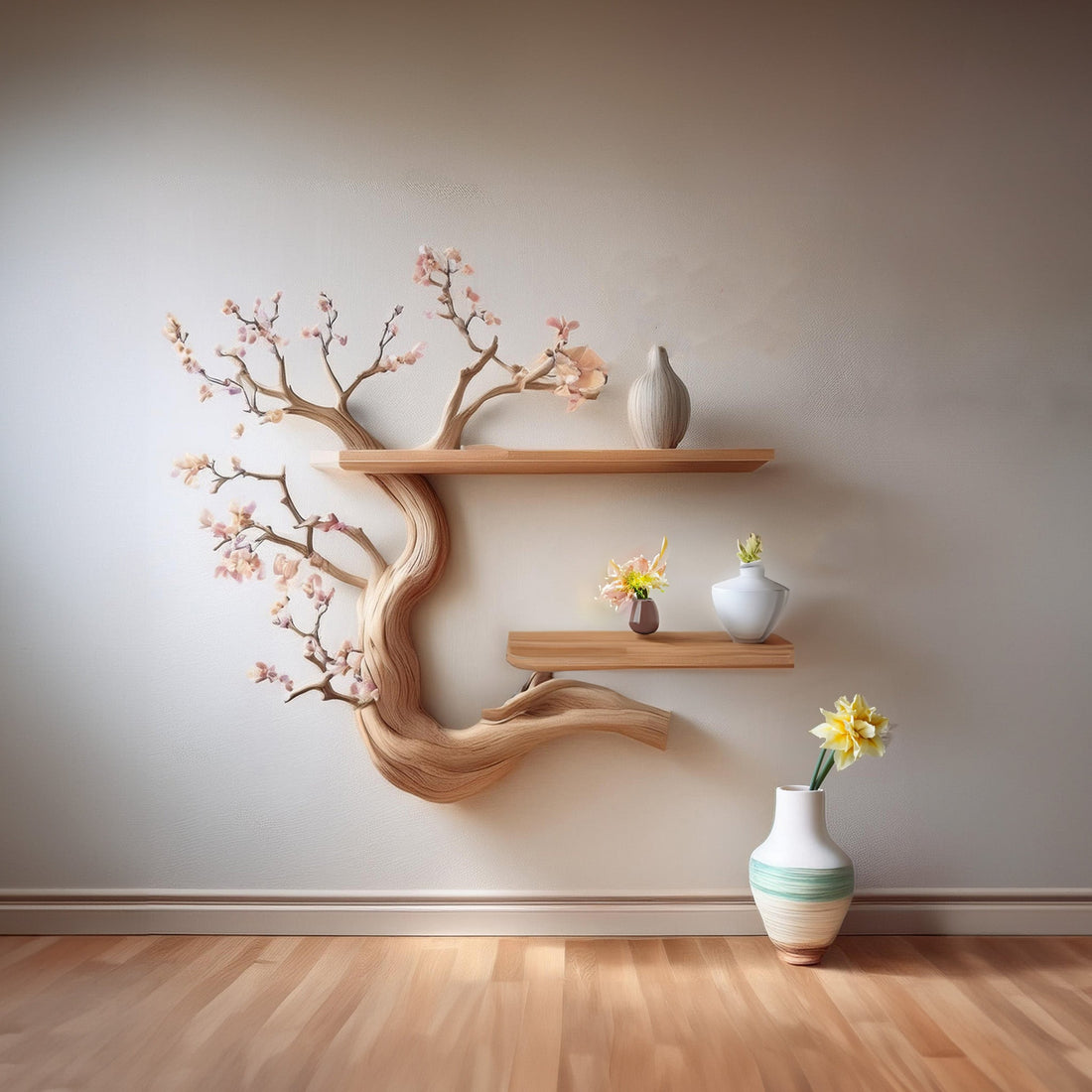 Decorative Mini Driftwood Tree Branch Floating Corner Shelf