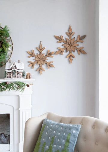 Large Snowflake Ornaments – Fir Wood, Set of 2