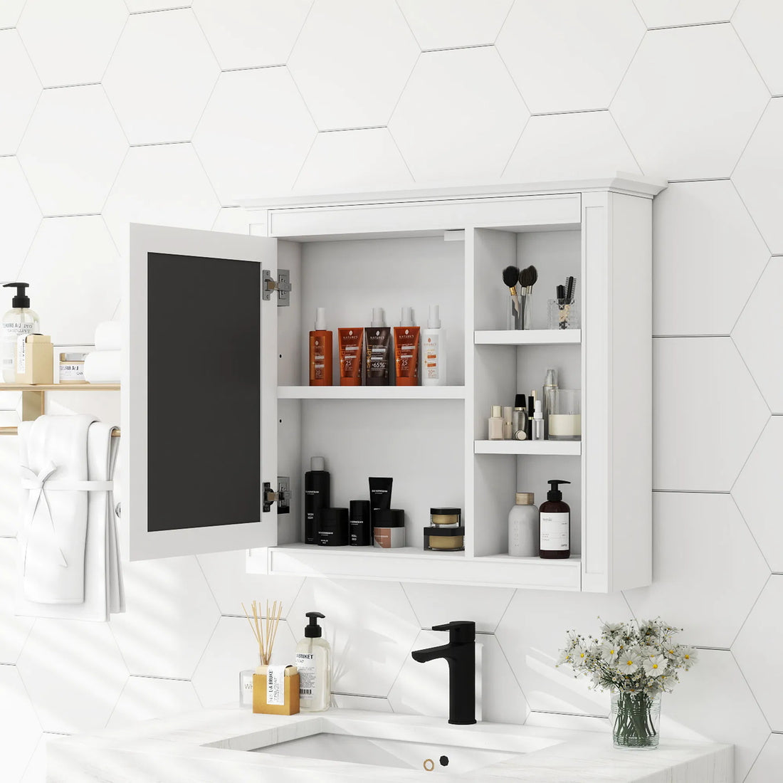 30" x 28" Wall-Mounted Mirror Medicine Cabinet