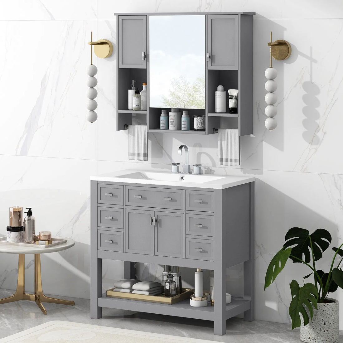 36" Bathroom Vanity with Sink & Mirror Cabinet