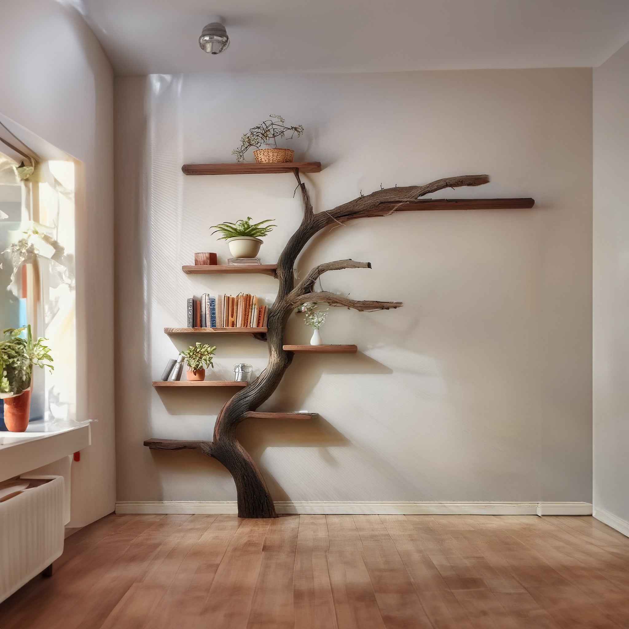 Solid Wood Handmade Tree Branch Bookcase