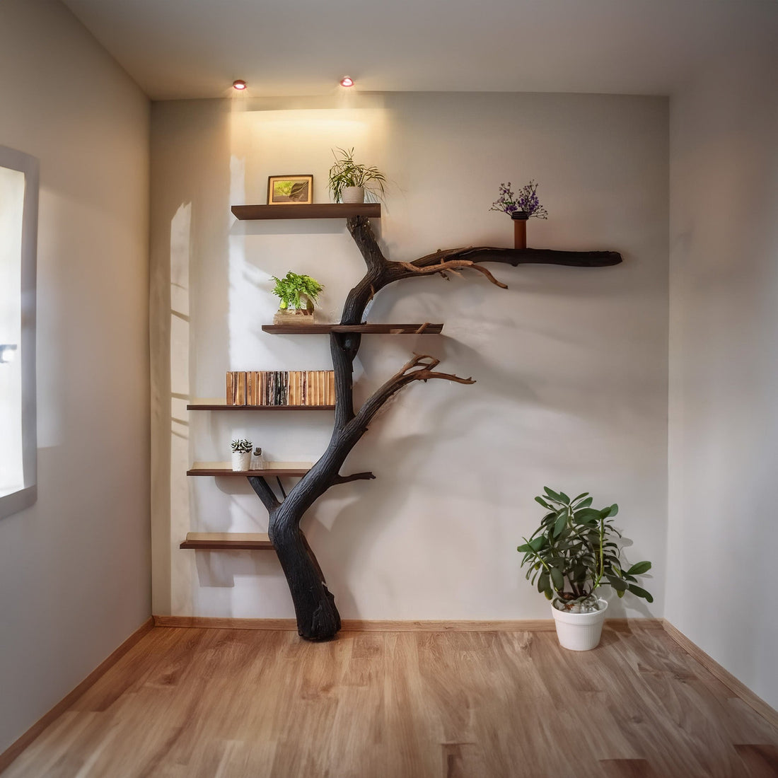 Solid Wood Live Edge Tree Bookshelf for Unique Decor