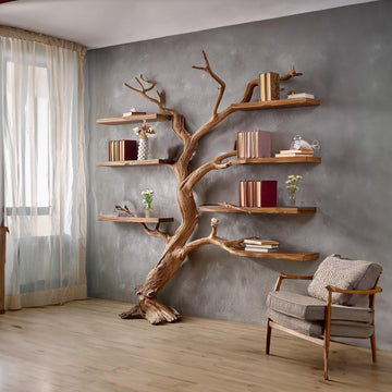 Custom Handmade Floating Bookshelf with Tree Branch Design