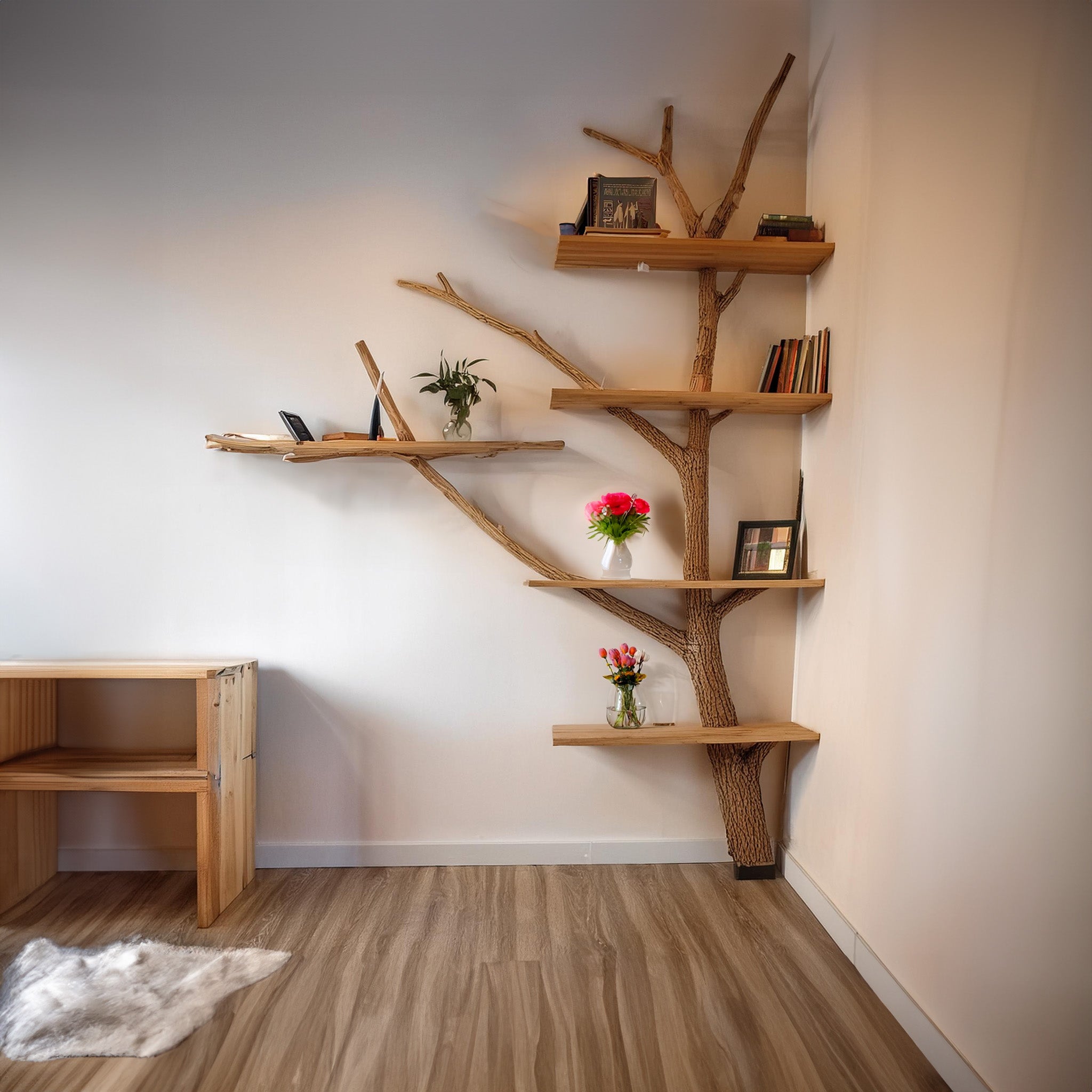 Tree Branch Shelf Bookcase Made from Live Edge Wood