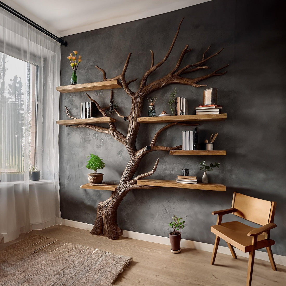 Driftwood Branch Design Solid Wood Floating Bookshelf