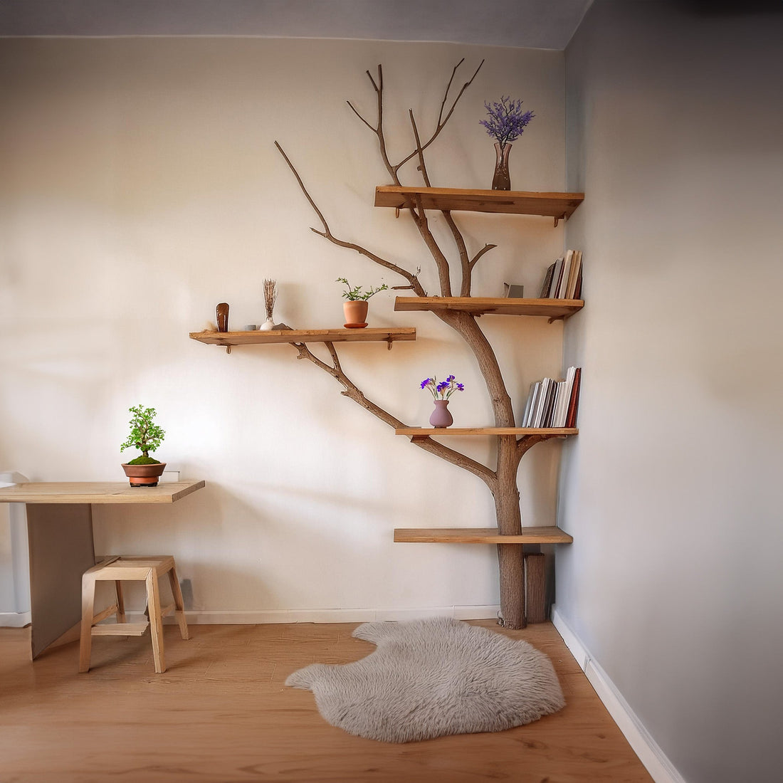 Decorative Solid Wood Tree Branch Shelf