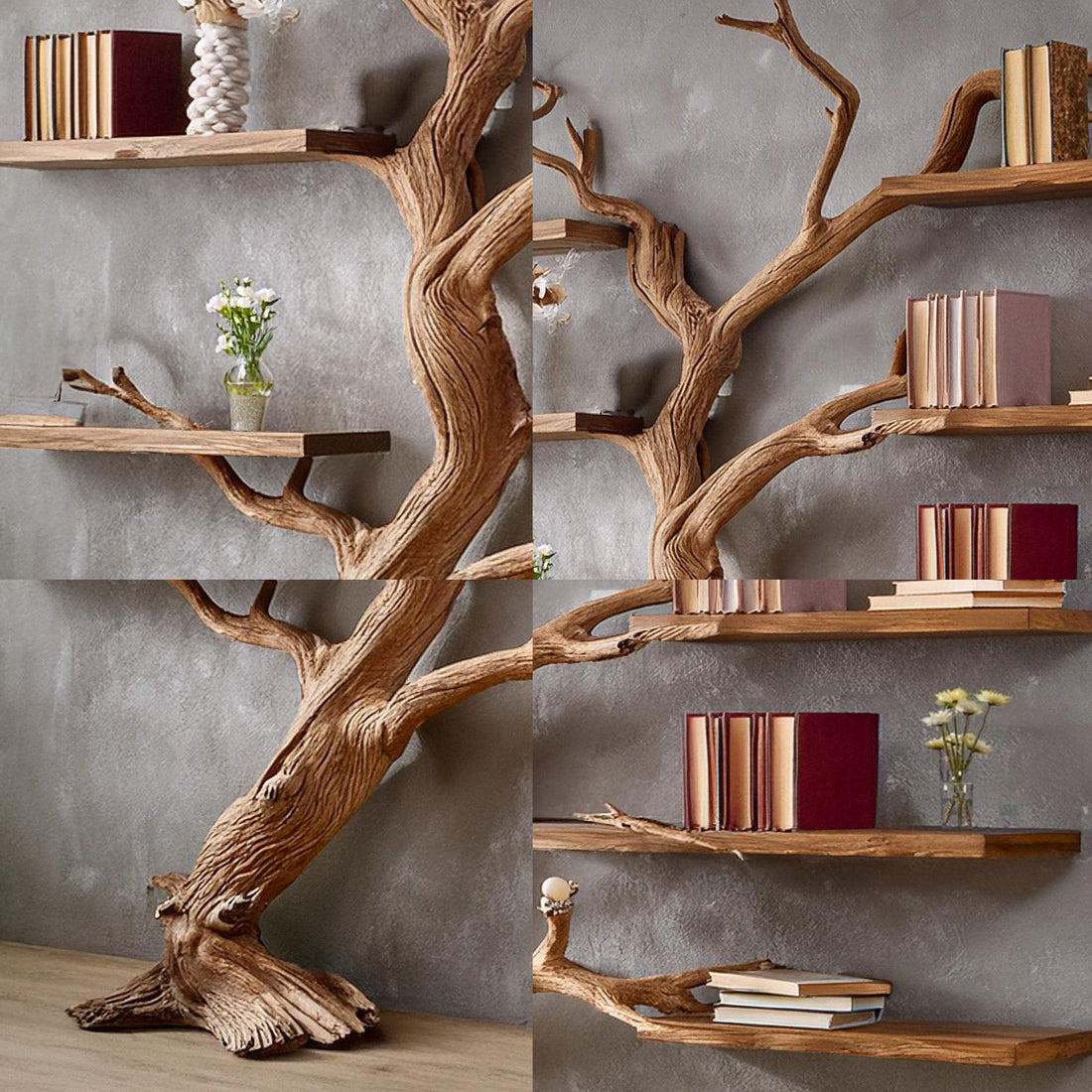 Custom Handmade Floating Bookshelf with Tree Branch Design